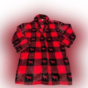 Pink by Victoria Secret Women’s Faux Fur Plaid Robe Size:M Color:Red/Black
